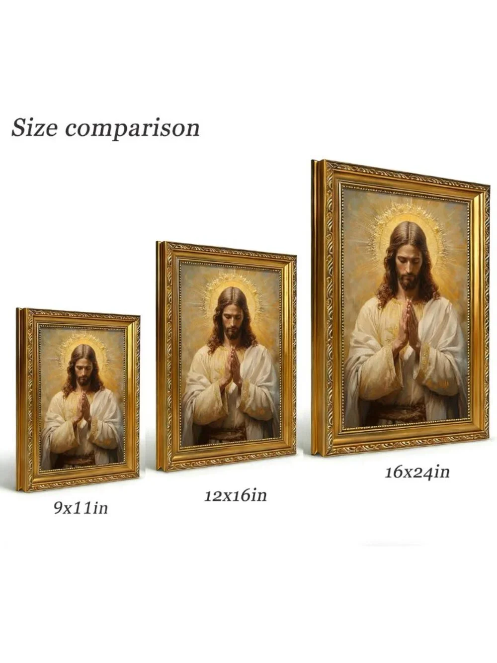 Vintage Jesus Christ Praying Wall Art - Gold Framed Christian Oil Print, 9x11
